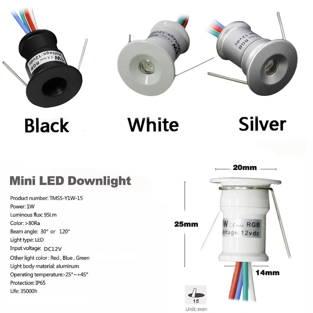 1W Mini Spotlight RGB IP65 KTV Spot Leds Lights 12V Ceiling Focos Downlight Stair Cabinet Spots Lamp with Transformer 220V~265V 2