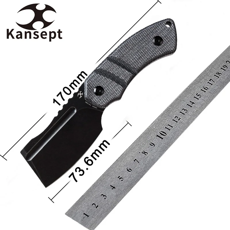 

Kansept Knive 2023 New Korvid S Fixed Blades Knives Black Stonewashed 14C28N Micarta/G10 Handel with Kydex Sheath for EDC Carry