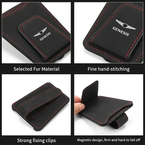 Car Sun Visor Glasses Clip Leather Sunglasses Card Holder For Genesis GV70 GV80 EV BH G80 GV90 2019 2020 2021 2022 2023 G70 G90 - Image 5