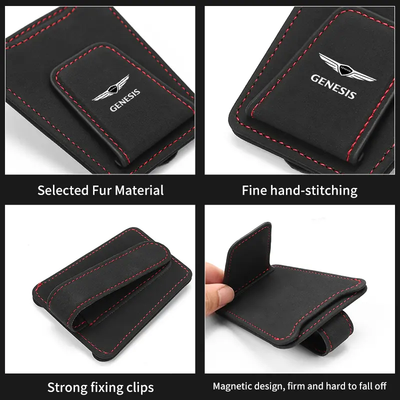 Car Sun Visor Glasses Clip Leather Sunglasses Card Holder For Genesis GV70 GV80 EV BH G80 GV90 2019 2020 2021 2022 2023 G70 G90 - Image 5