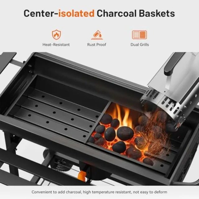 29-Inch Barrel Charcoal Grill with Heavy Duty Construction and Manual Rotisserie Meat Fork Featuring One Click Cleaning System 6