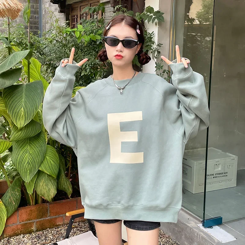 

Fashion Women's Essentials Sweatshirts Classic 3D Flocked Letter E Print Plush Sweaters for Men High Street Loose Unisex Hoodies