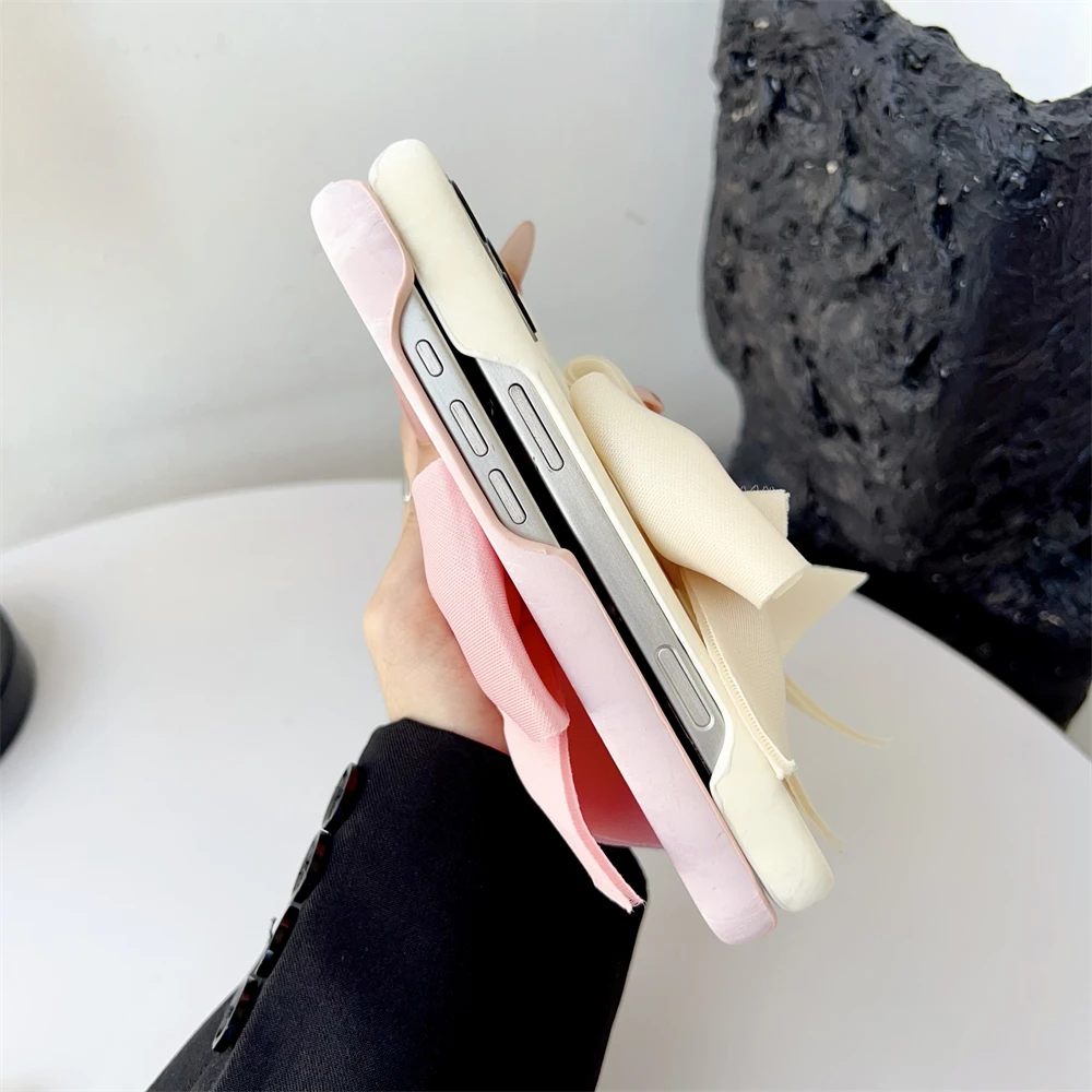 INS Luxury Silk Texture 3D Ribbon Case - Cute Solid Candy Color Cover