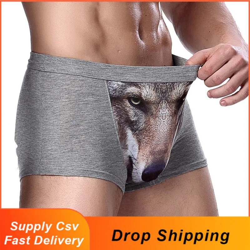 

3D Pouch Underpants Men Modal Male Underwear Wolf Boxer Man Gay Funny Panties Shorts Cartoon Anime Mens Boxers Big Sizes