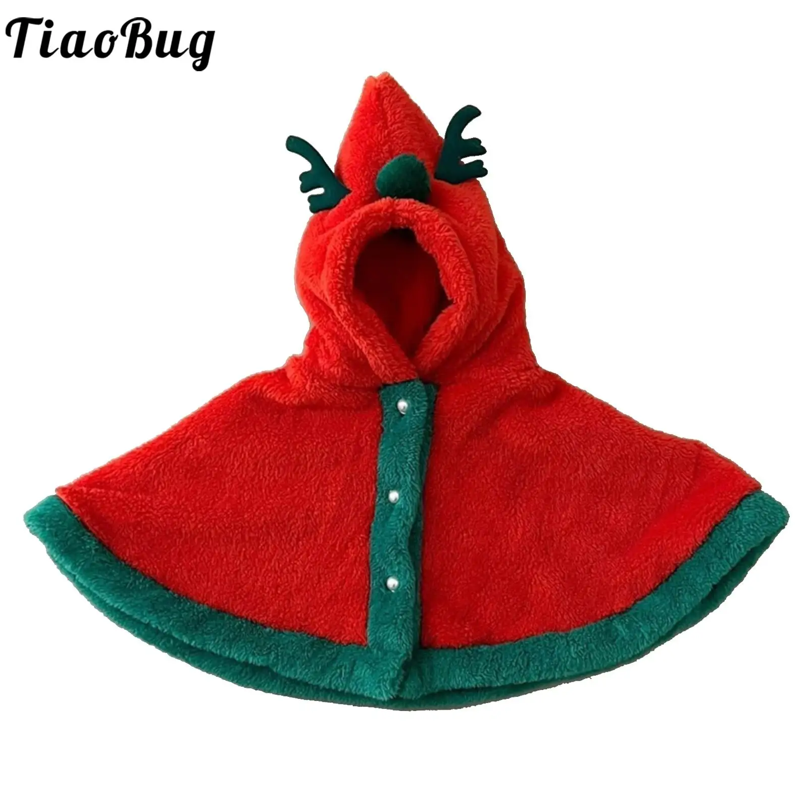 

Kids Toddler Baby Winter Warm Thick Polar Fleece Cape Christmas Theme Party Costume Hooded Shawl Reindeer Antlers Outerwear