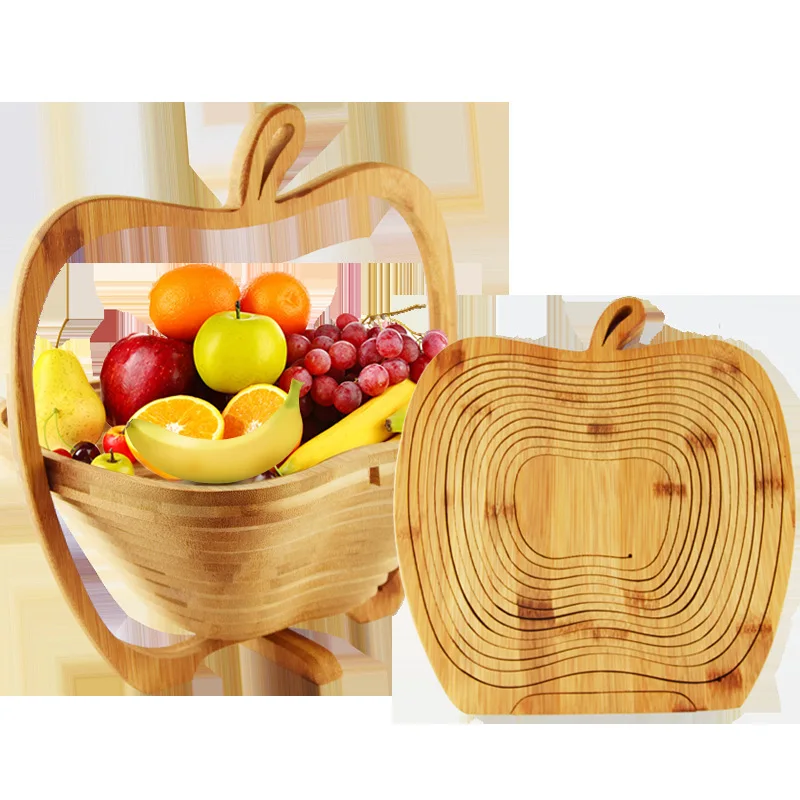 

Foldable Bamboo Vegetable Bowl and Trivet Set Bamboo Collapsible Fruit Basket Trivet Foldable Food Storage Container Snack Tray