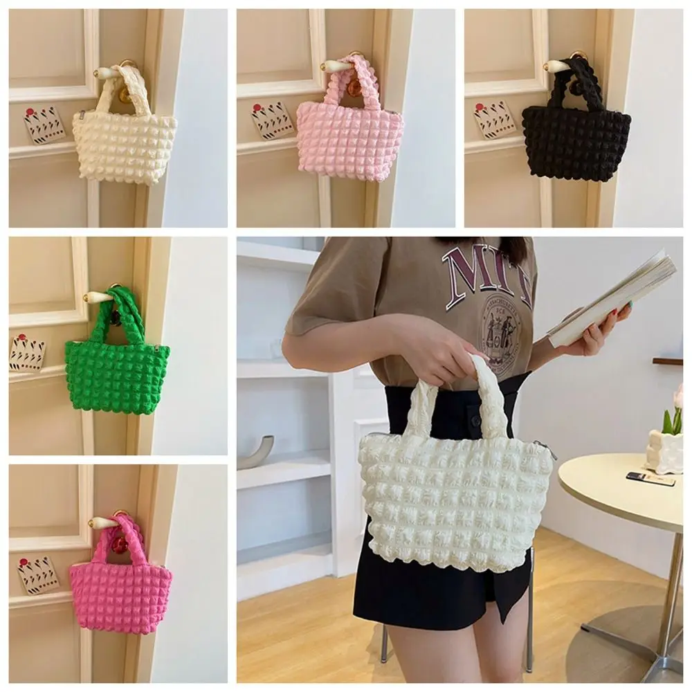 

Pleated Bubble Shoulder Bag Plaid Large Capacity Fold Cloud Underarm Bag Fold Cloud Korean Style Puff Bubble Handbag Shopping