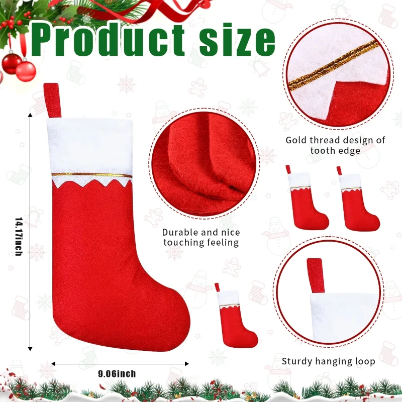 12-60PCSChristmas Stockings Stuffer Xmas Tree Home Fireplace Hanging Socks Gift Candy Bag 2026 New Year Party  Decoration