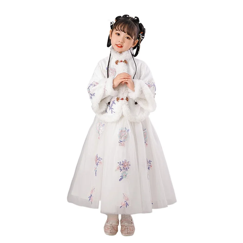 

White Girls' Hanfu 2023 New Autumn And Winter Children's Ancient Clothing Super Immortal Ru Skirt Little Chinese Year Dress