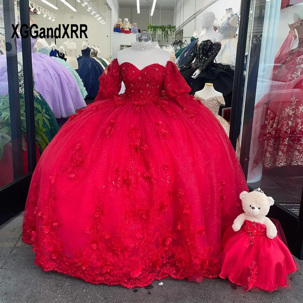 

Red Quinceanera Dress 2024 Beading Applique Ball Gown Girl Sweet 15 16 Birthday Vestidos De 15 Quinceañera Princess Pageant Miss