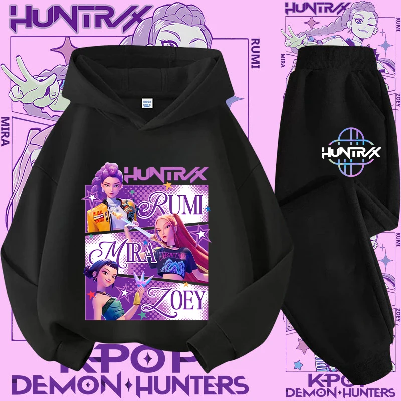 Survêtement 2 Pièces Style K-pop Y2K - Hoodie Et Pantalon - Imprimé D-Demon H-Hunters - Pour Filles - Taille à Choisir Plus Grand