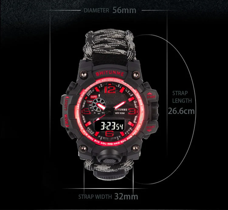 SHIYUNME Men Military Sports Digital Watches Compass Outdoor Survival Thermometer 50M Waterproof Men's Watch Relogio Masculino