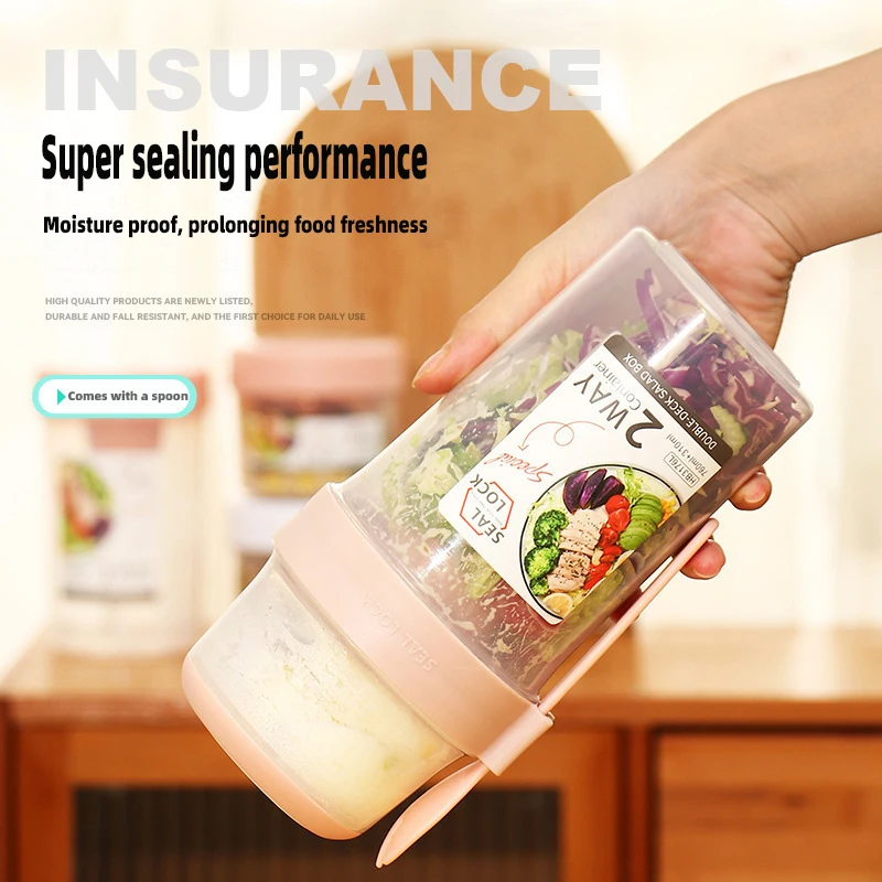 

Portable Salad Cup two-layer breakfast grain nut yogurt Fat-Reduced Vegetable Fruit Box Cup with Lid Spoon Lunch Box