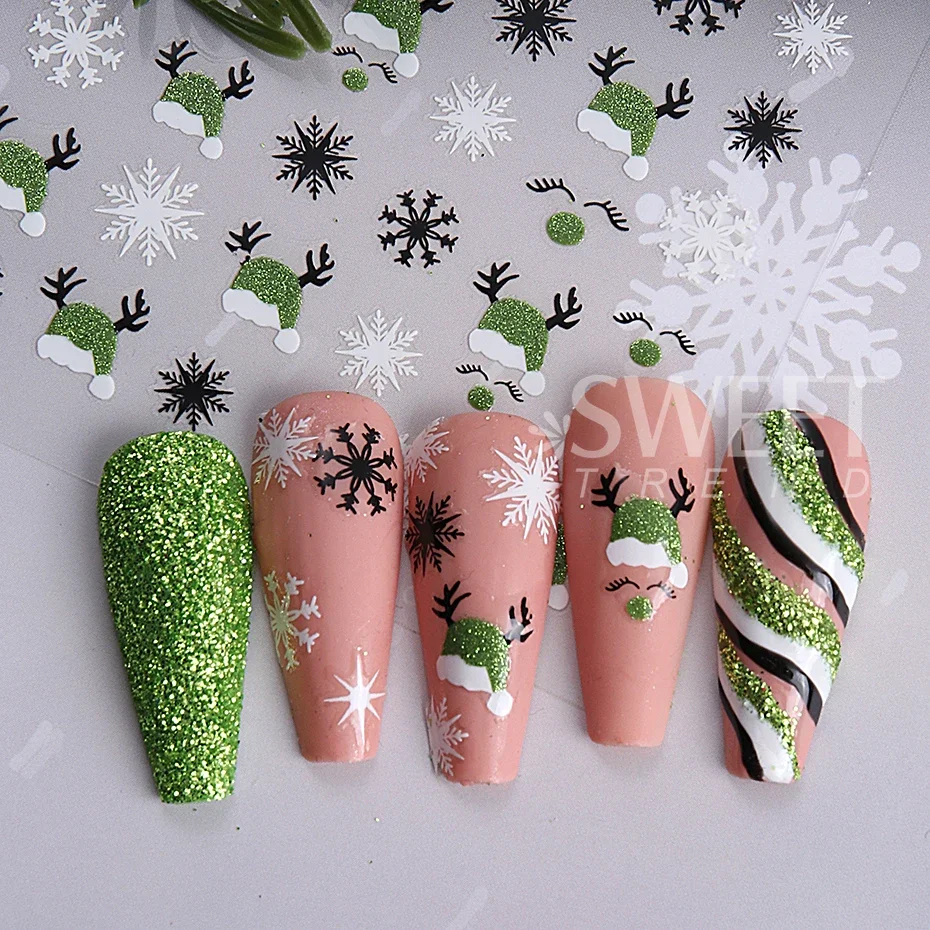 2pcs 3D Gold Silver Elk Nail Art Stickers Cartoon Christmas Snowflakes Decal DIY Star Heart Nail Art Manicure Decoration Decals