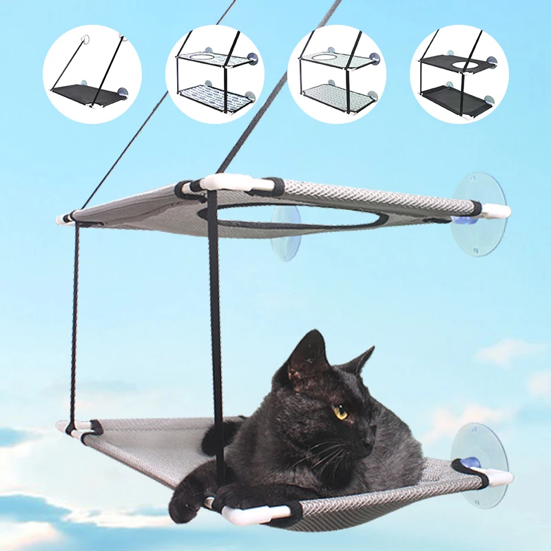 

Cat Hammock Suction Cup Windowsill Cat Comfortable Hammock Summer Breathable Mesh Double Hanging Beds Pet Hammock