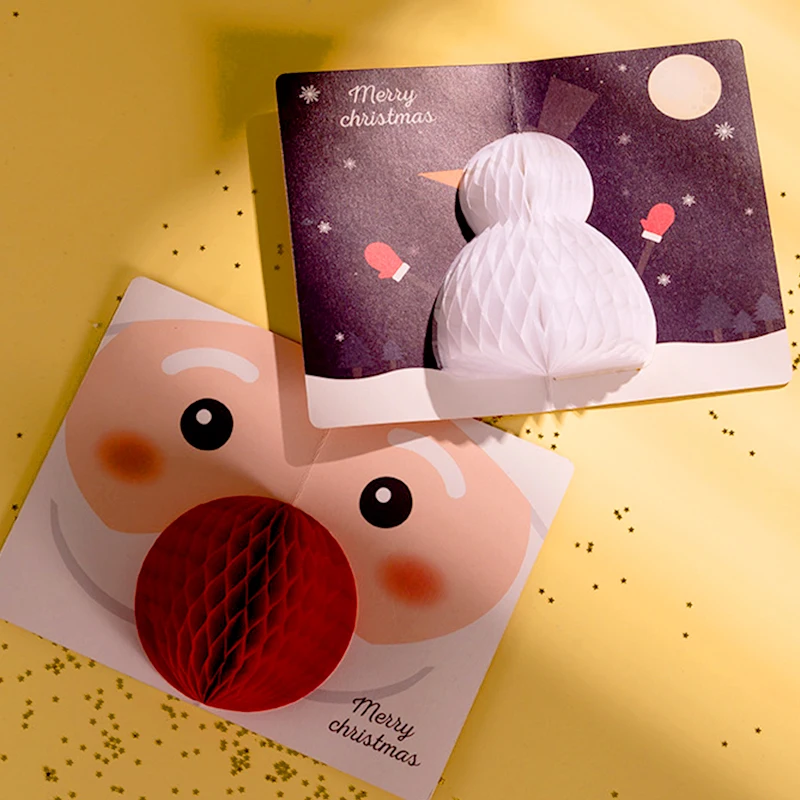 3D Honeycomb Paper Pop-Up Greeting Cards Envelope For Christmas Gifts Decor