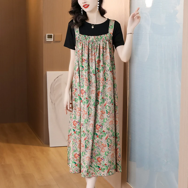 

Real Shot Single-Layer Double-Sided Double-Wear Green Grass Summer Temperament Slimming Youthful-Looking Suspender Skirt Two-Pie