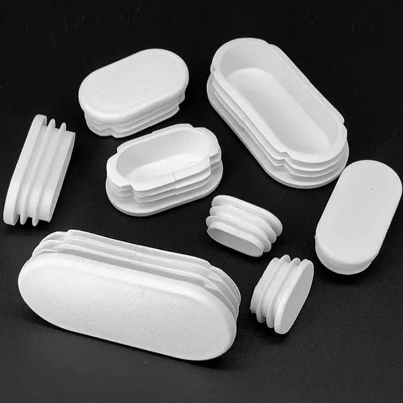 Oval Oblong Tube End Caps, Black/White Plastic Furniture Accessories