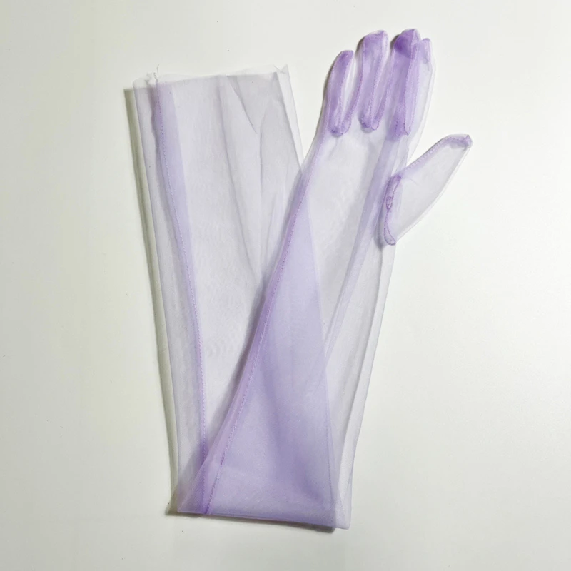 Long Sheer Tulle Wedding Gloves - Ultra Thin Stretchy Full Finger Mittens