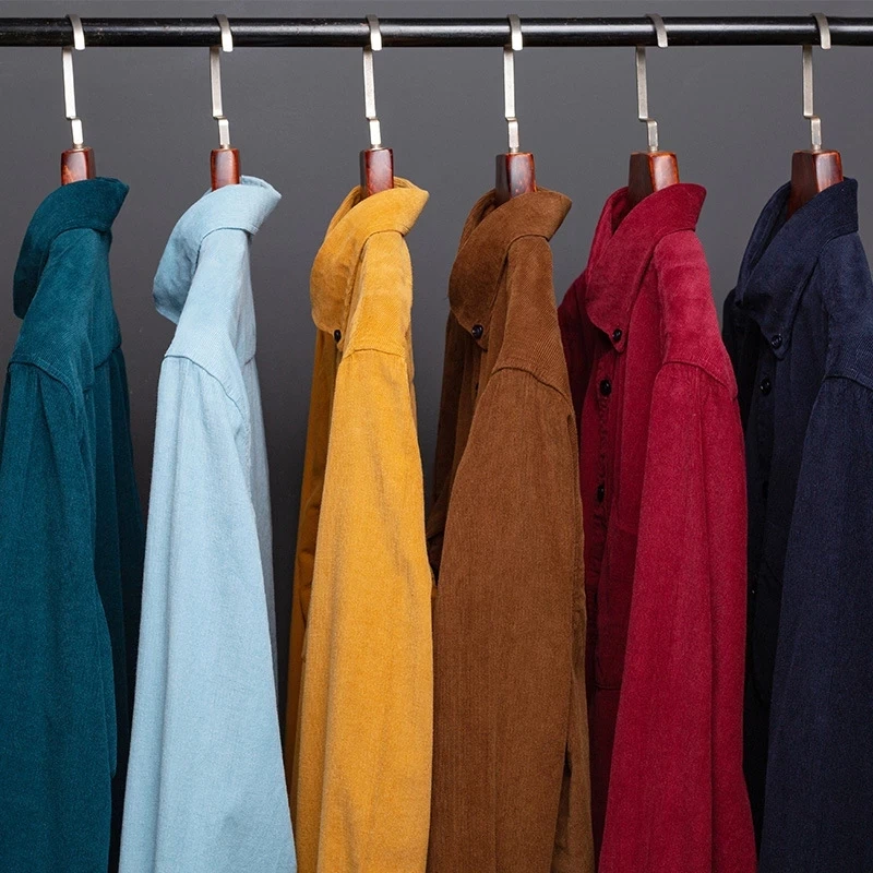 Cotton Shirt Plus Size S~7XL Corduroy 100% Cotton Mens Long Sleeve Shirt