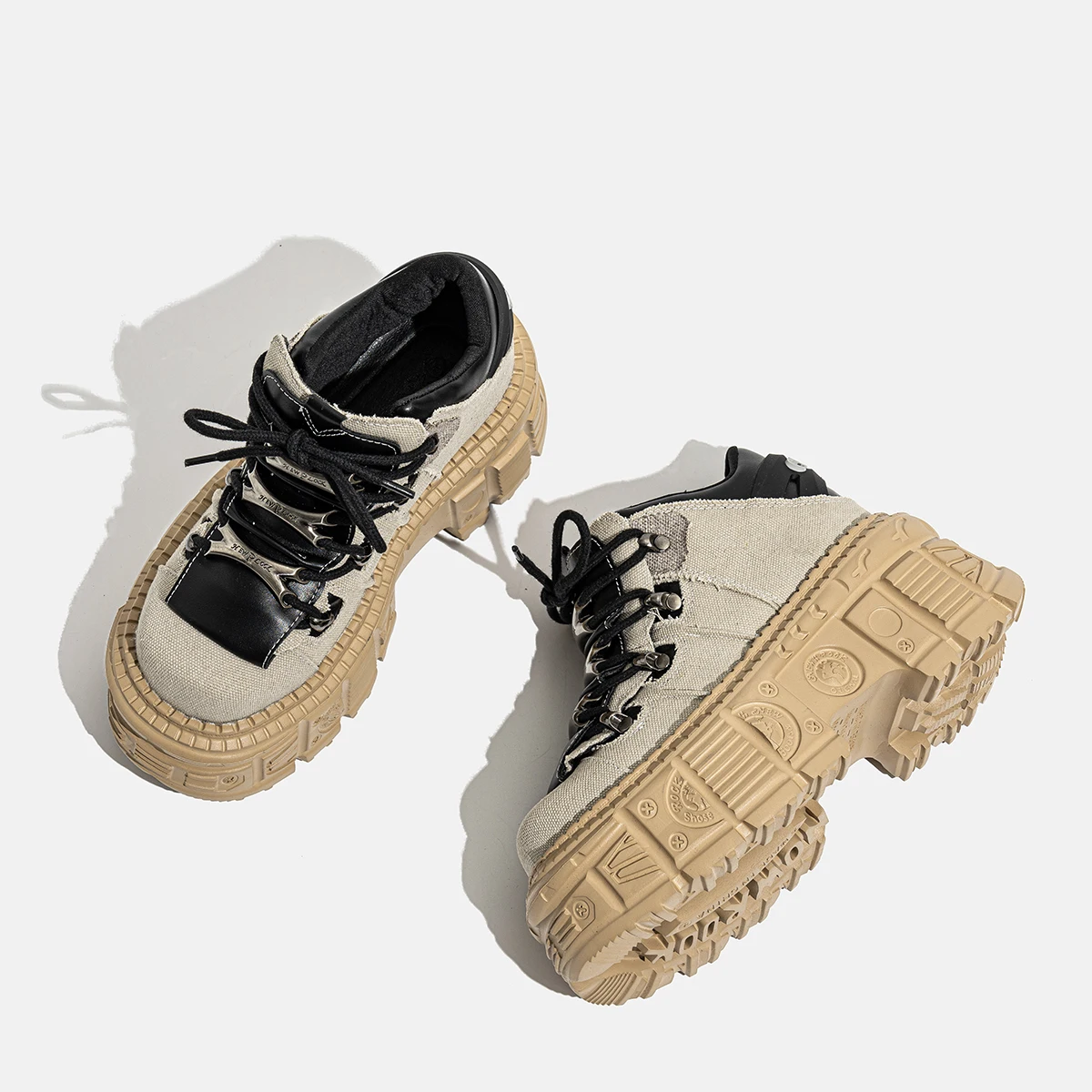 2023 New Retro Contrast Color Heavy Metal Platform Thick Bottom Female Gothic Denim Lace-up Tank High Top Punk Shoes Women 3