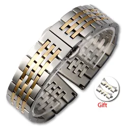 Premium Stainless Steel Watch Strap - Adjustable Wristband in Multiple Sizes (12-24mm) - 22mm (Silver Gold)