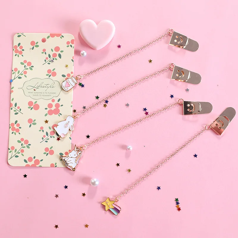 

12 Pcs Korean Creative Cartoon Metal Pendant Bookmark Small Fresh Cute Pendant Student Folder Book Mark