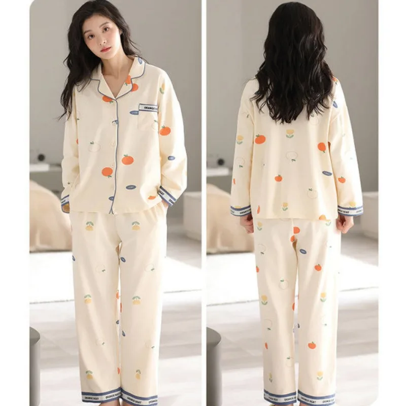 2024 New Couple Pajamas Set Spring Autumn Girls Boys 100% Cotton Long Sleeves Sleepwear Man Woman Large Size Loungewear Outfit