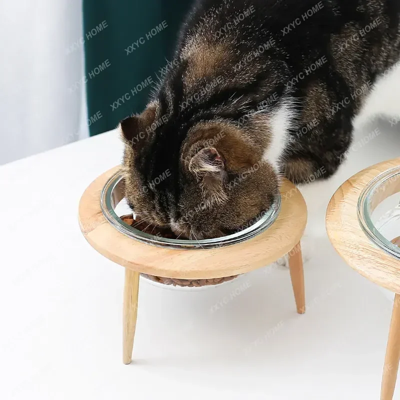 Dog Cat Food Ceramic Glass Food Water Neck Protection Adjustable Bowl