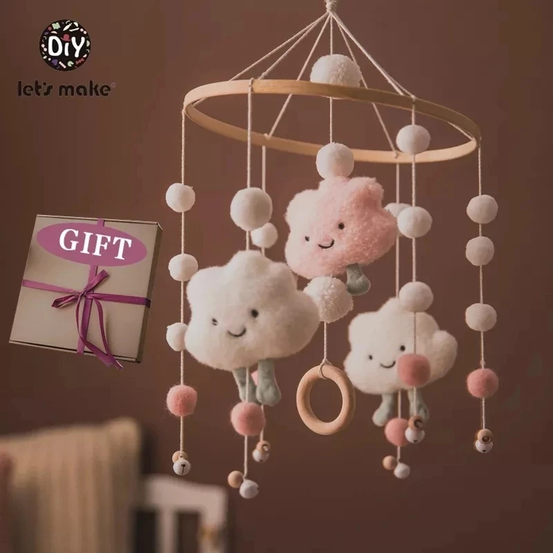 Pink Baby Musical Mobiles,Crib Projection Mobiles Music Bed Bell Hanging Rotating Rattle Cot Toys Baby Soothers Sound Educational Toy for Infant Toddler