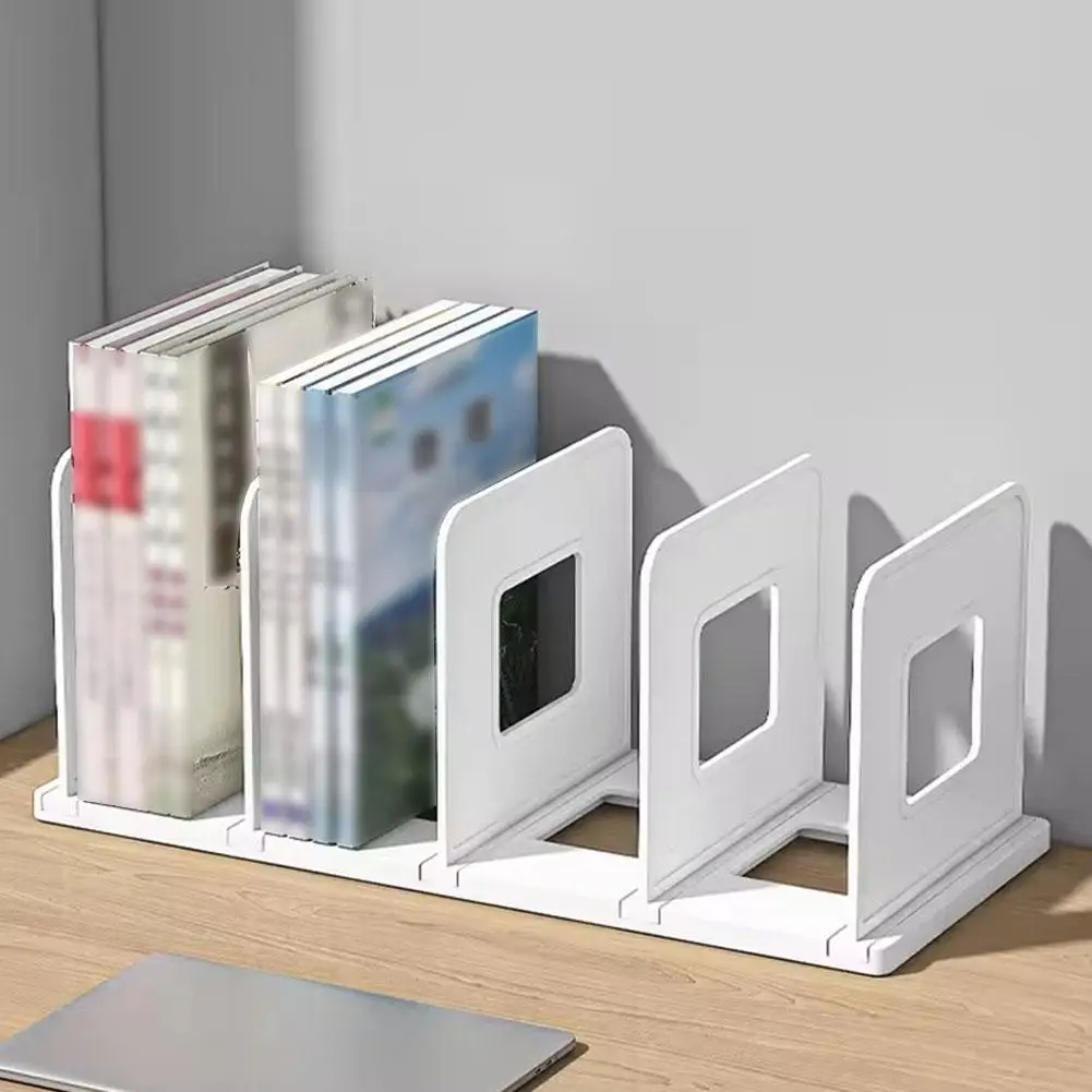 Organizzatore da scrivania con 4 scomparti verticali in plastica per libri e documenti, portaoggetti da ufficio - immagine 4