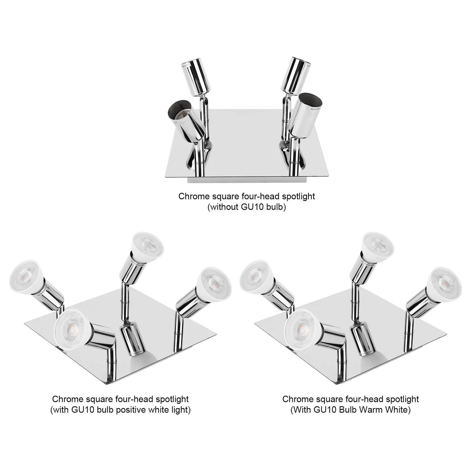 4방향 사각 스팟 LED 천장 조명, 각도 조절 가능한 샹들리에 램프, 회전 가능한 천장 조명 (홈데코용)