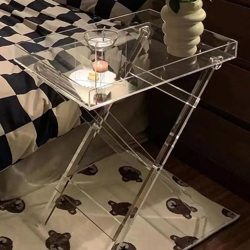 

Portable Folding Acrylic Transparent Colourful Luxury Coffee Table Bedside Table Sofa Side Table Fashion Rack Props Shooting