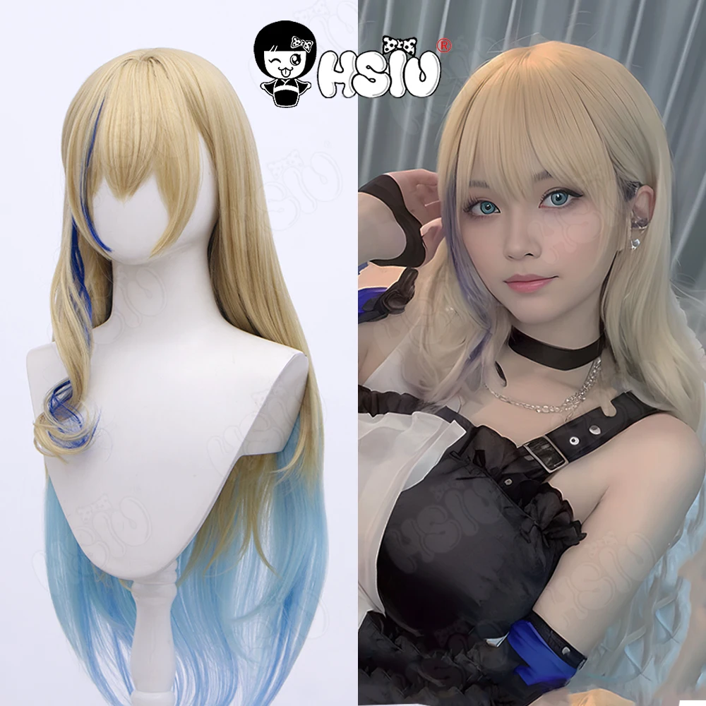 

Парик для косплея Serval Landau, льняной синтетический, с желтым градиентом, смешанными голубыми длинными волосами, с шапочкой