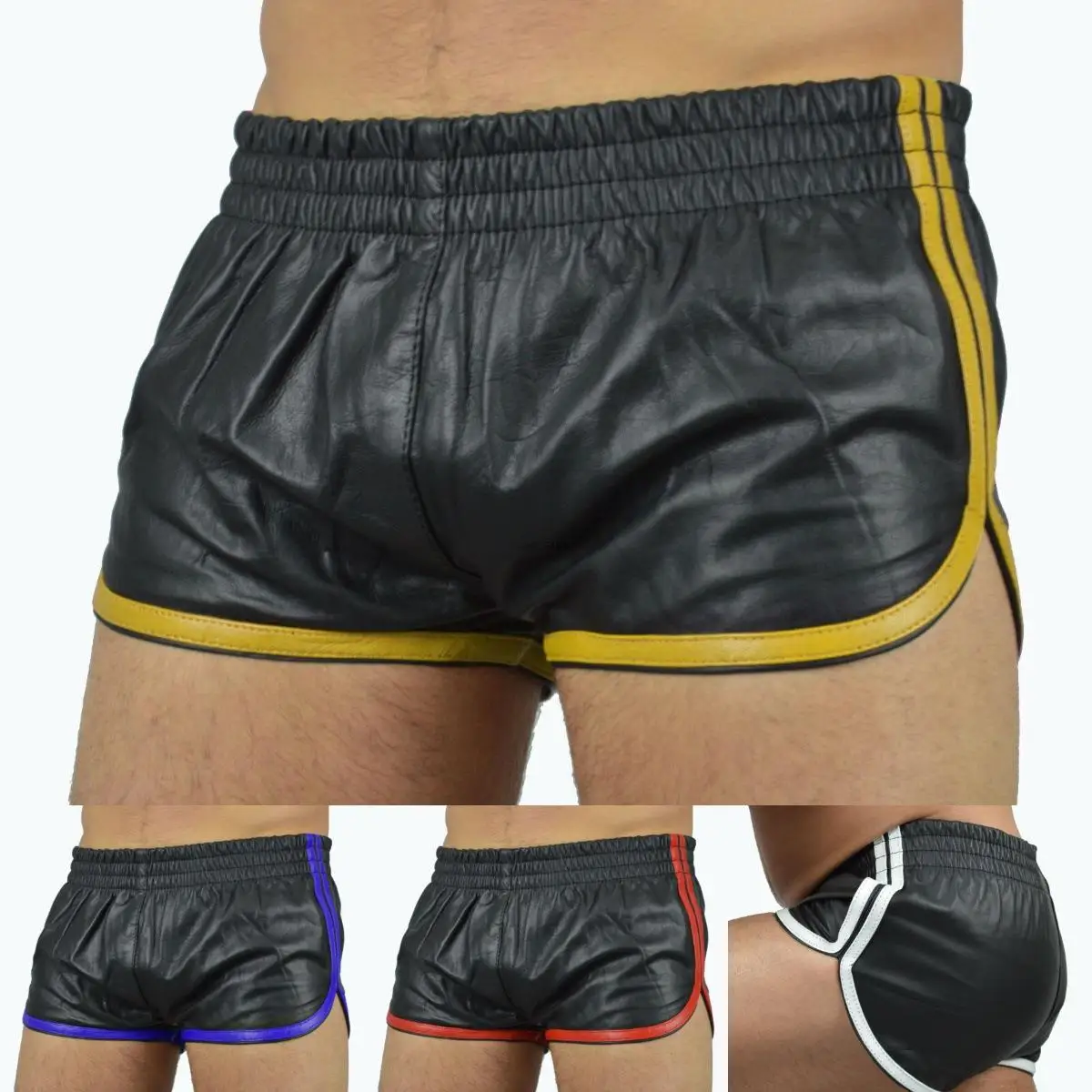 New Men's Pu Pantsleather Quality Solid Men Short Superior Colour Pu Strappy Casual Trousersshorts Rock Streetwear Trouserss 4