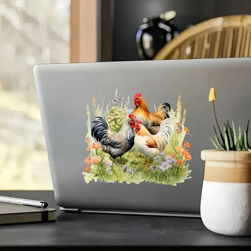 Domestic Rooster and Hen Cartoon Stickers Self-Adhesive Toilet Stickers,Wall Decal Removable, Reusable Vinyl Car Sticker