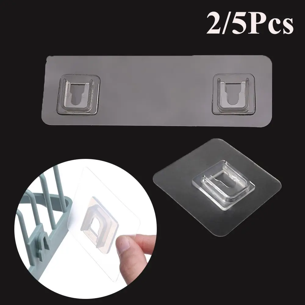 2/5Pcs Transparent Traceless Strong Adhesive Hook Bathroom Shelf Sticker Waterproof Kitchen Sticking Wall Hook Hanger