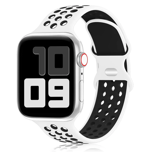Silicone Strap For Apple Watch Band 44mm 40mm 42mm 38mm 44 mm watchband Breathable bracelet Apple watch 6 Strap iWatch 7 5 4 se 3White black