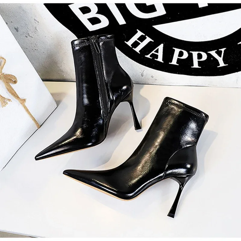 453558-43426a.jpg BIGTREE SEXY Ankle Boots Women Pointed Toe Thin Heels Winter Zipper Banquet Modern Shoes Zapatos Mujer - Image 1