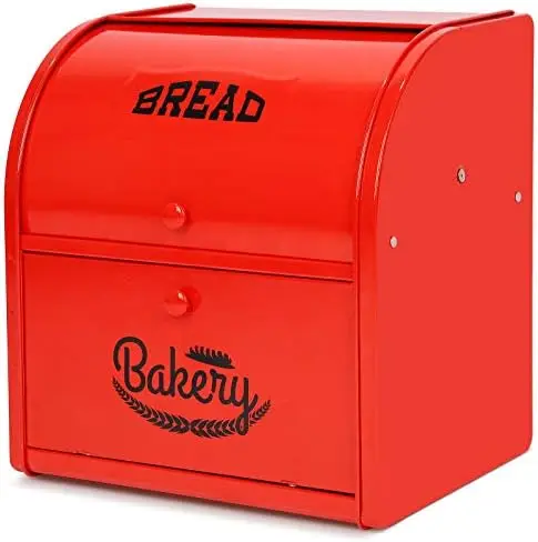 

Layer Metal Bread Boxes, Bread Box Storage Bin Kitchen Container with Roll Top Lid Iron Countertop Containers Metal Food Storage