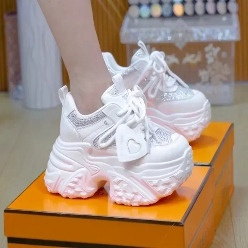 10.5CM Women Casual Platform Sneakers High Heels New Spring Sports Vulcanized Shoes Bling Trainers Chunky Sneakers Zapatos Mujer 3