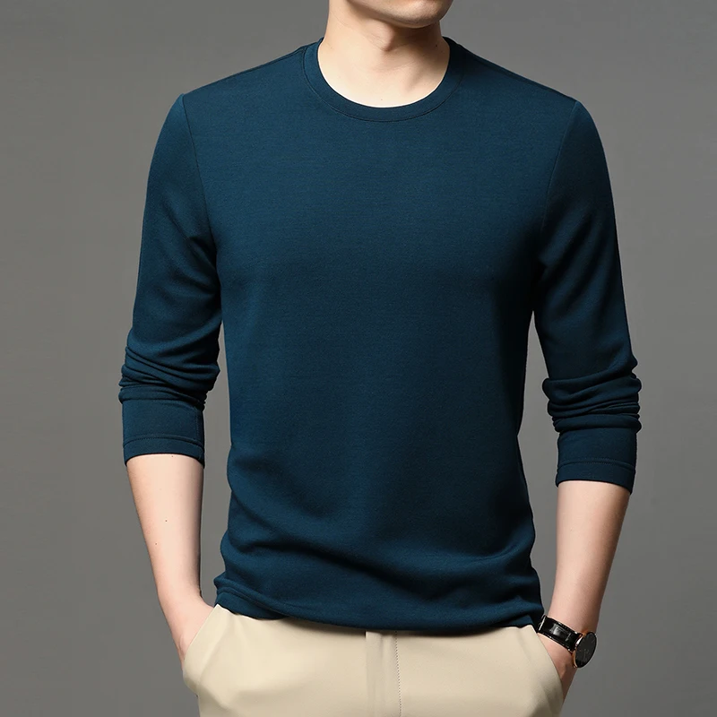 

Cashmere Long Sleeve Men's T-shirts High Quality Solid Color Round Color Casual Male T-shirts Simple Man Tees 3XL