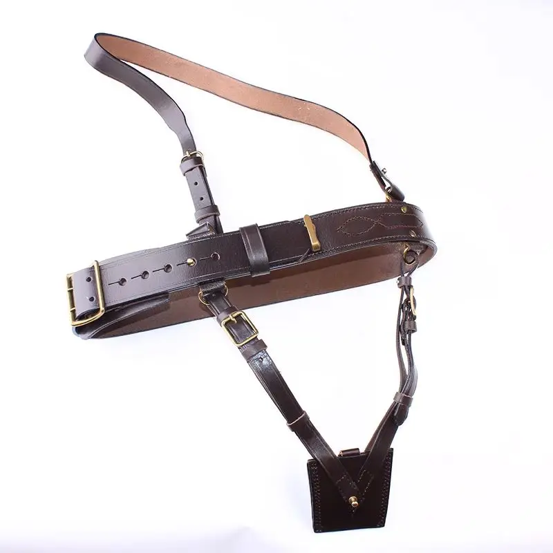 military Sam Browne Belt Shoulder Strap Brown Leather WW1 fit hole size:38-42" inch military belt