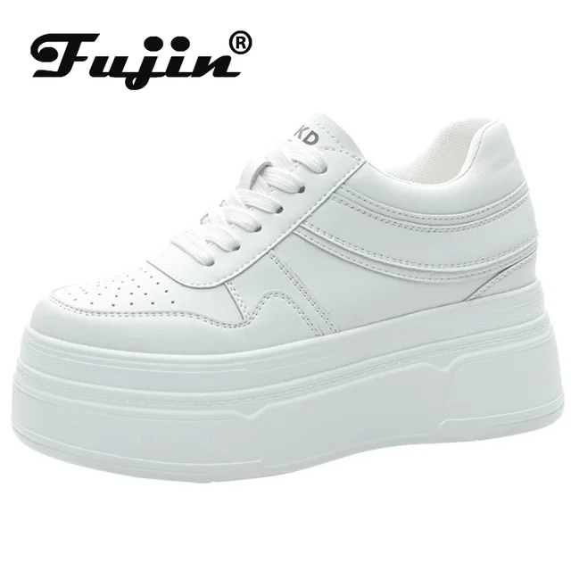 Fujin 9cm Genuine Leather Vulcanize High Brand Comfy Chunky Sneaker Loafer Spring Autumn Platform Wedge Vulcanize Women Shoes 1