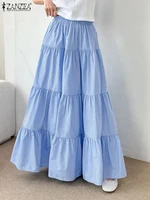 ZANZEA Women Korean Fashion Tiered Maxi Skirt Elastic Waist Casual Solid Color A-line Faldas Mujer Holiday Streetwear Long Jupes - Image 4