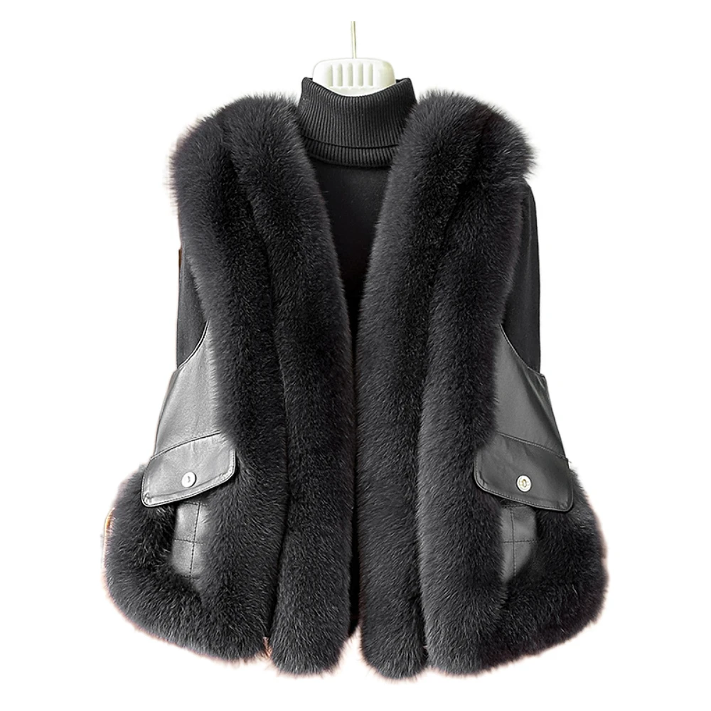 

2023 Haining Autumn and Winter New Whole Leather Fox Fur Fur Vest Women's Short Real Fur Waistcoat Young Slimming Coat
