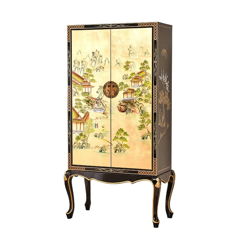 

Painted Solid Wood Home Double-Door Closet Storage Simple Home Bedroom Wall-Mounted High-Leg Wardrobe