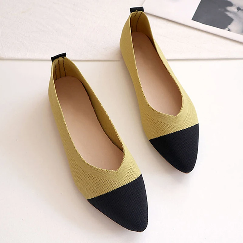 2022 Mesh Knit Flat Shoes Women Stretch Ballet Flats Spring Summer Breathable Shallow Casual Moccasins Loafers Black Dress Shoes 