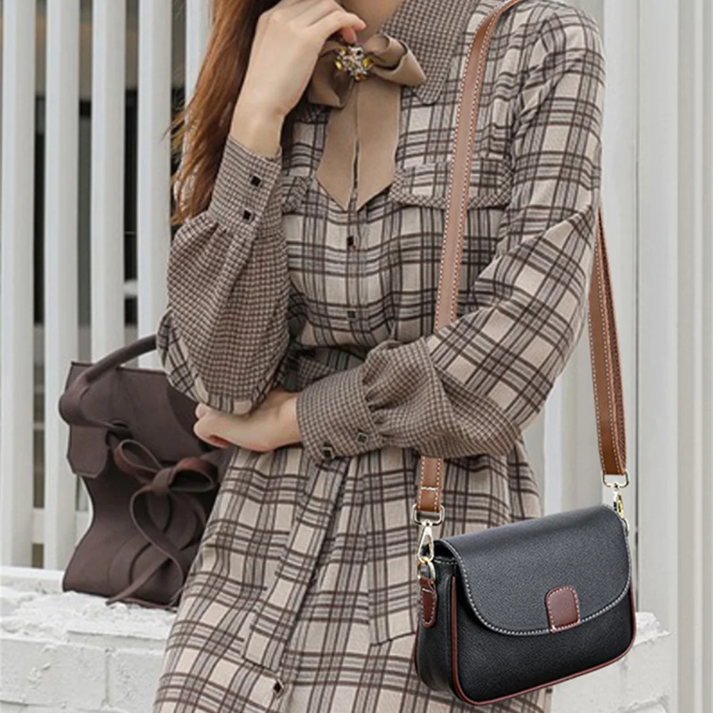 Women's Brown Leather Flap Square Shoulder Bag Mini Crossbody Bag