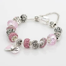  Bracelet Glass Beads Pendants Charm Pandola Bracelets Accessories Rose Bird Butterfly Bee Snowflake Robot LOVE Headphones Letter 